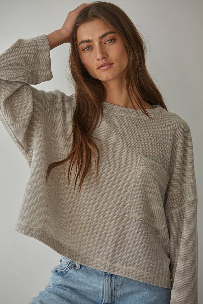 RJ3523 | Knit Polyester Spandex Front Pocket Pullover Top