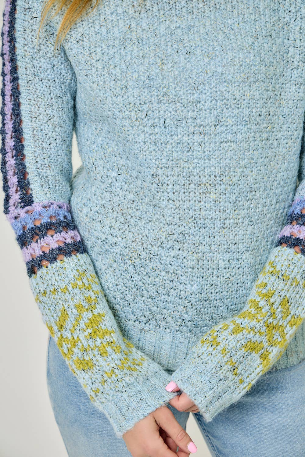 61313 Mock Neck Fair Isle Cuff Sweater