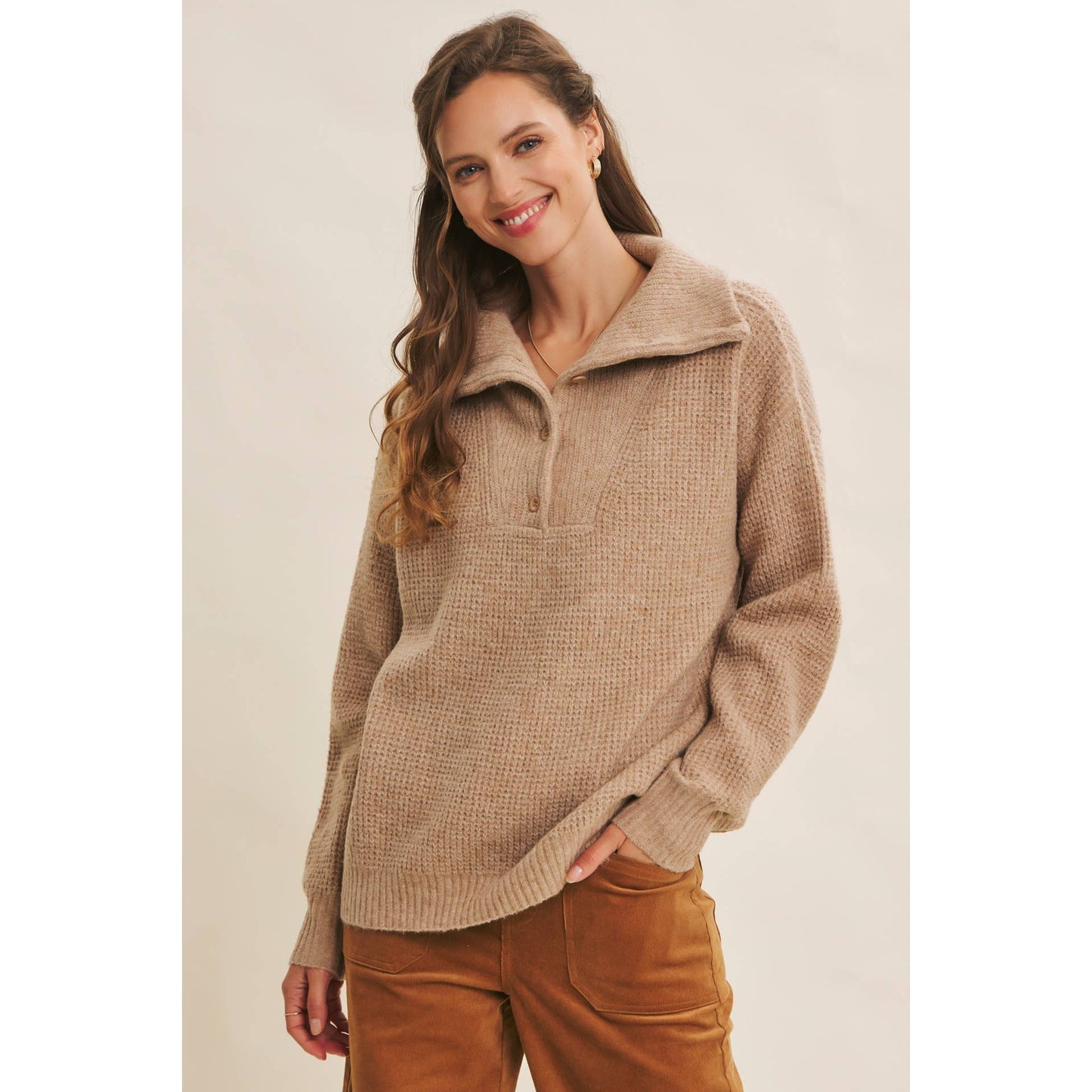 PLANET-FRIENDLY ESSENTIAL WOOL WAFFLE KNIT PULLOVER SWEATER