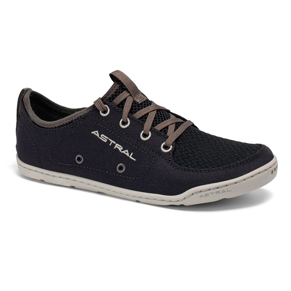 Astral Loyak AW dark blue low-cut water shoe with mesh upper, light grey sole & brown laces for outdoor activities