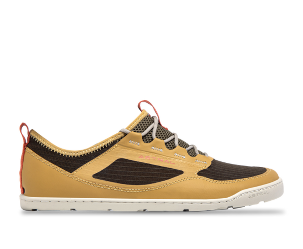 Astral Loyak AC water shoe in tan and brown. Lightweight men's outdoor sneaker for land and water activities.