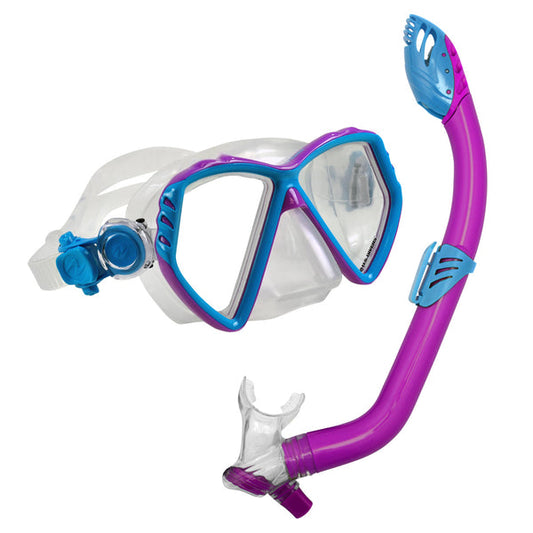 US Divers Kids Combos snorkel and mask set in purple and blue, for children's swimming and diving