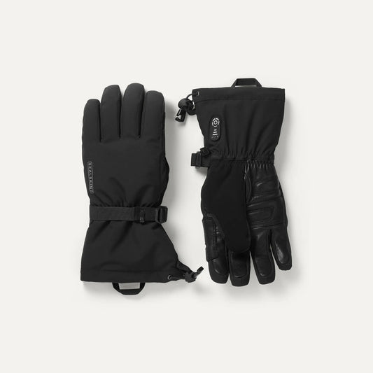 Stowbridge Gloves | Sealskinz. A pair of black heated waterproof gloves with leather palms and adjustable straps.