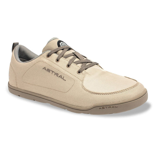 Astral Loyak AW beige water shoe with brown laces and a low profile design, suitable for amphibious adventures.