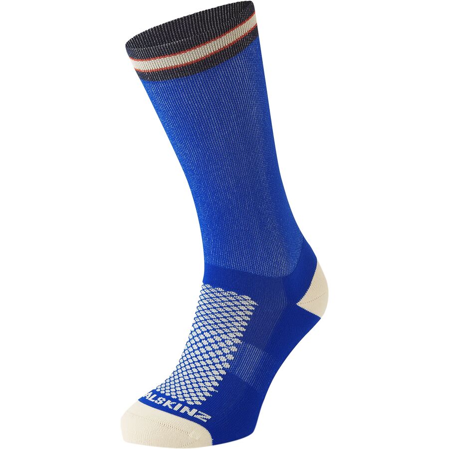 Sealskinz Caister Socks, blue with white textured sole and multi-striped cuff for active wear.