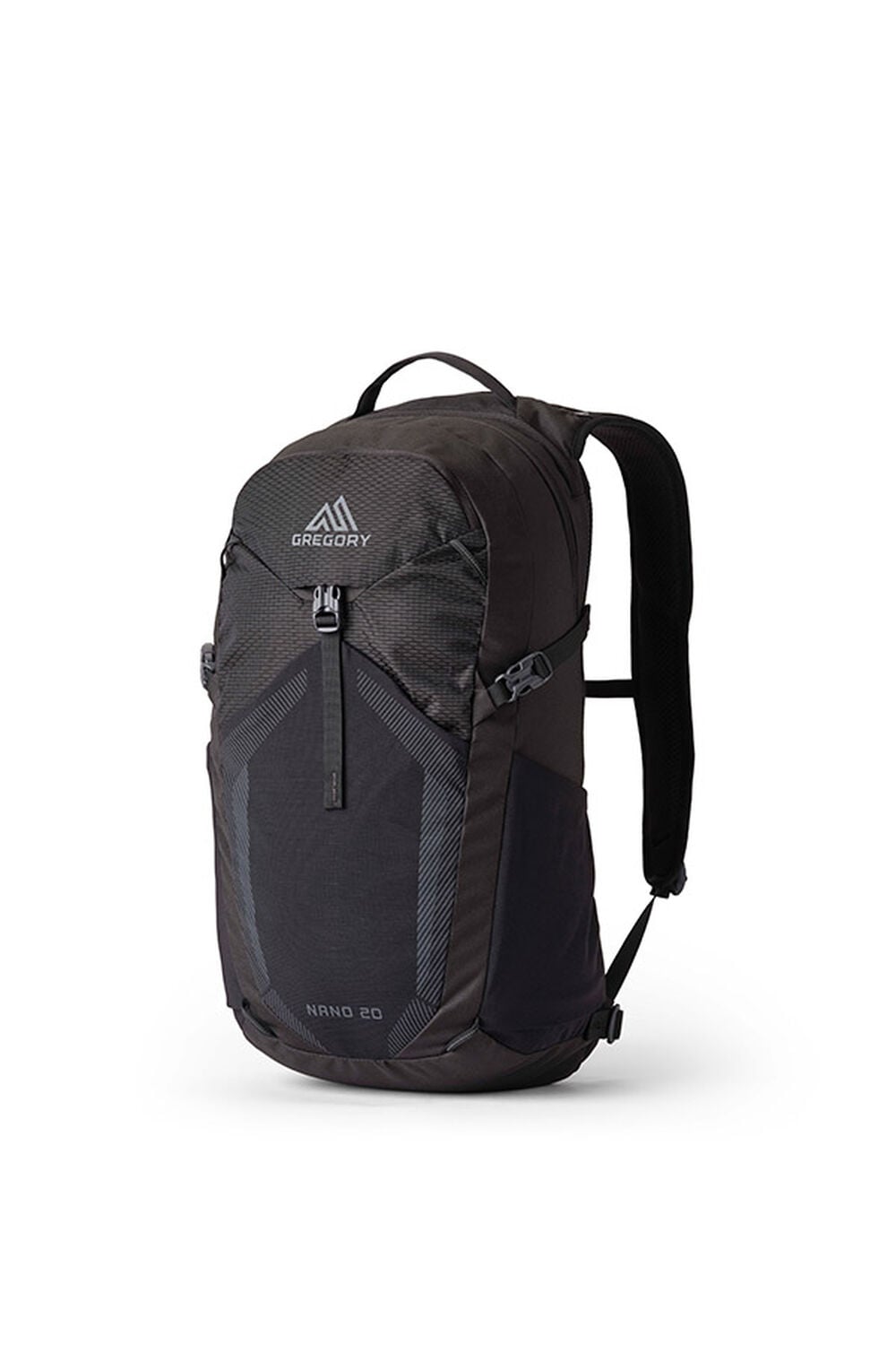 Gregory Nano 20 backpack in dark grey and black, suitable for hiking and daily use, on a white background.
