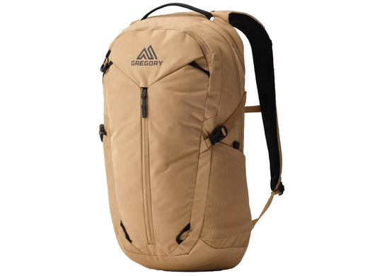 Gregory Signal 20 backpack in tan/khaki. Durable Gregory daypack with black straps and zippers for hiking, outdoor, and daily use.